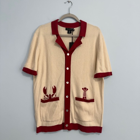 Art of Rhetoric Mens M Button Up Knit Shirt Cardigan Lobsters Pockets - Picture 1 of 7